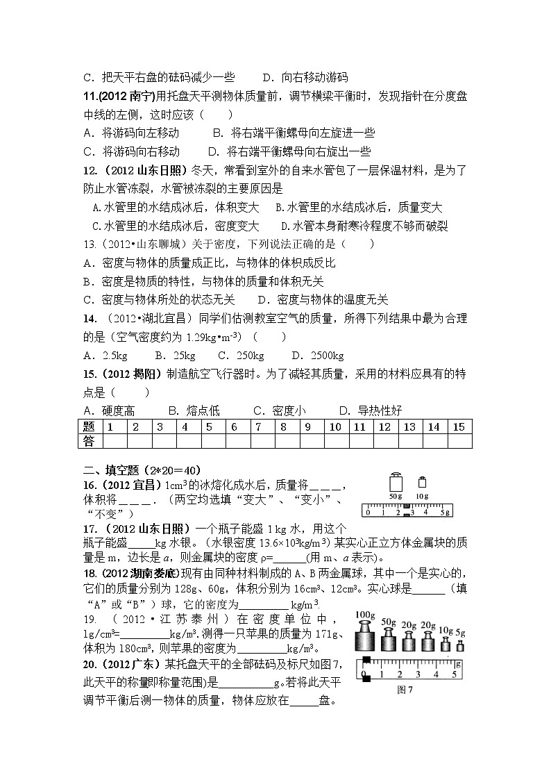物理八年级上册 第6章 质量与密度 精选测试题（含答案）(1)02