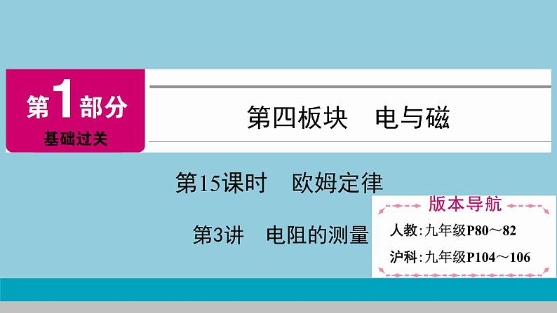 2021中考物理专题复习课件 第1部分 基础过关 第15课时 第3讲 电阻的测量 课件01