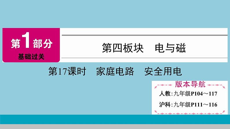 2021中考物理专题复习课件 第1部分 基础过关 第17课时 家庭电路 安全用电 课件01