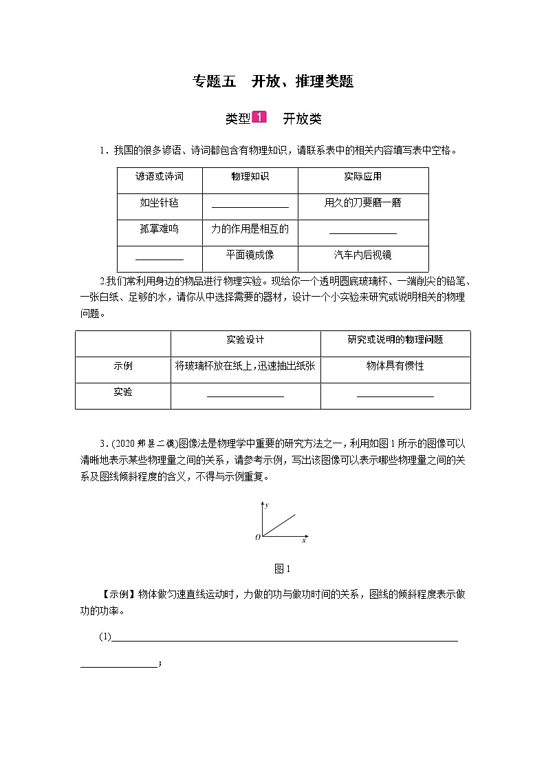 2021中考物理专题复习课件 第2部分 专题突破 专题五 开放、推理类题（含答案）01