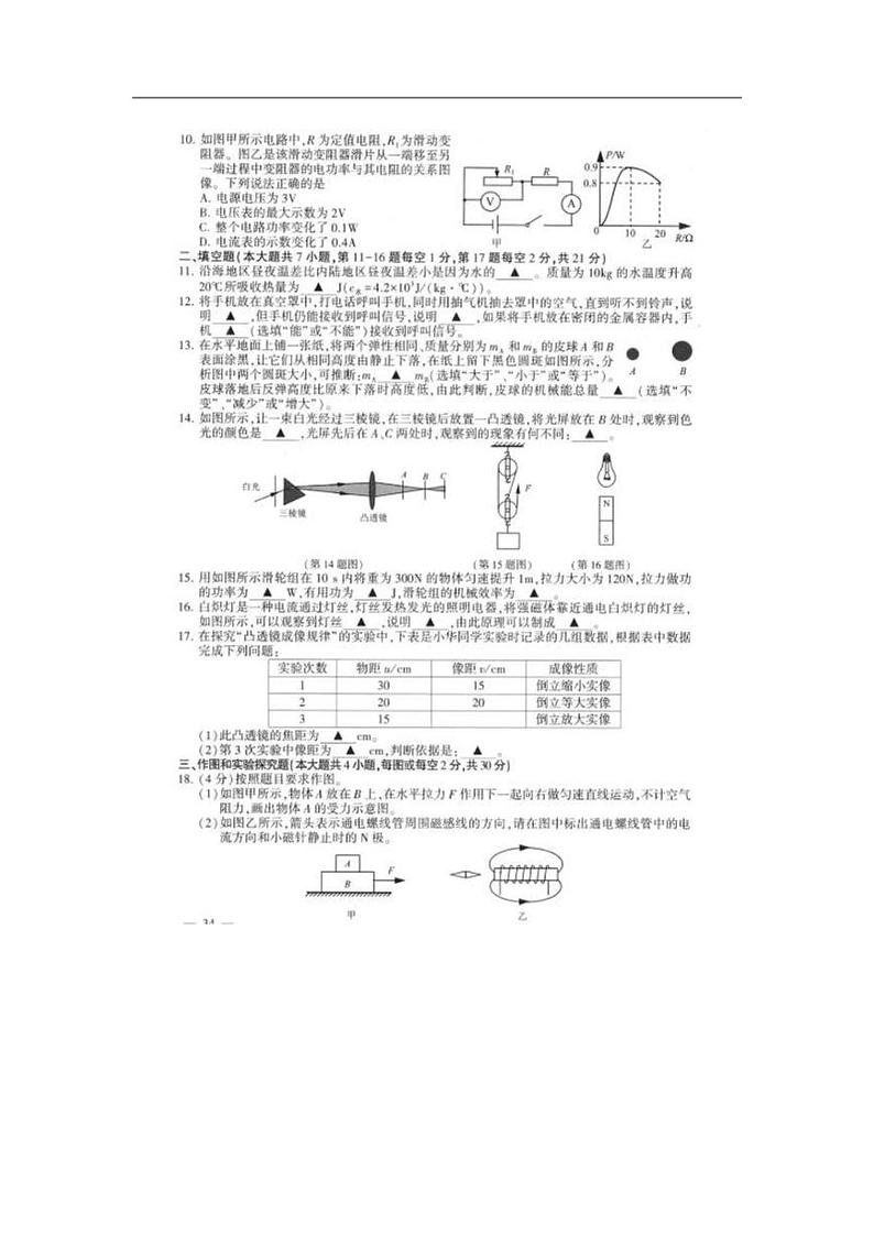 2020年江苏连云港中考物理和化学真题及答案第2页