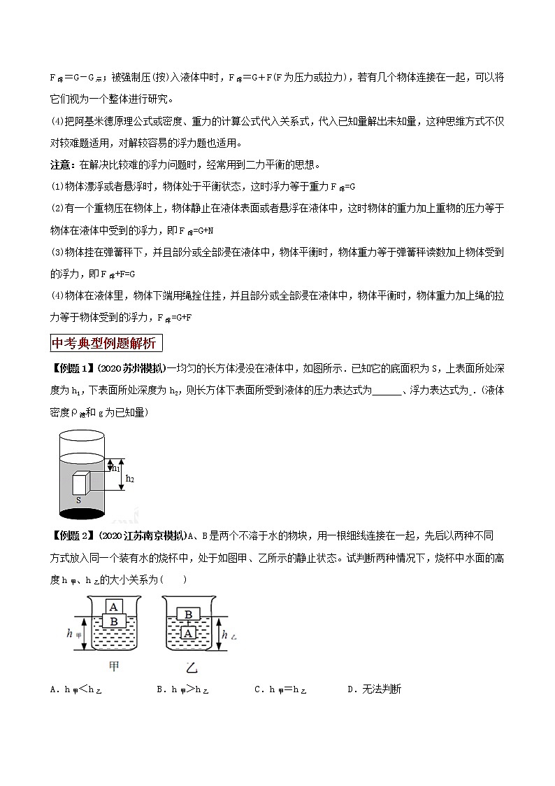 2021年中考物理三轮冲刺过关 专题09 计算浮力问题的多种方法 （学生版）02