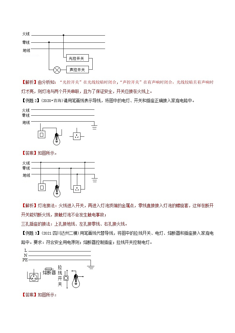 2021年中考物理三轮冲刺过关 专题19 与家庭电路有关的冷门作图题强化训练（教师版含解析）02