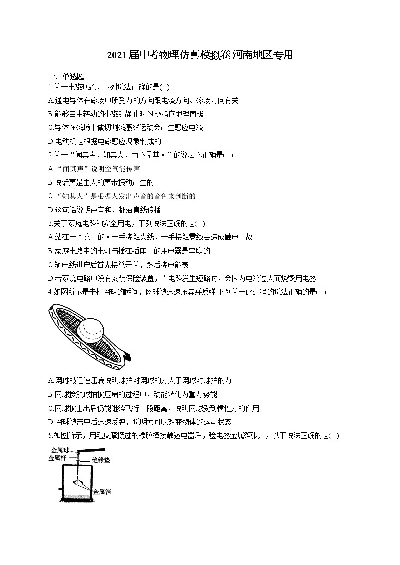 2021届中考物理仿真模拟卷 河南地区专用01
