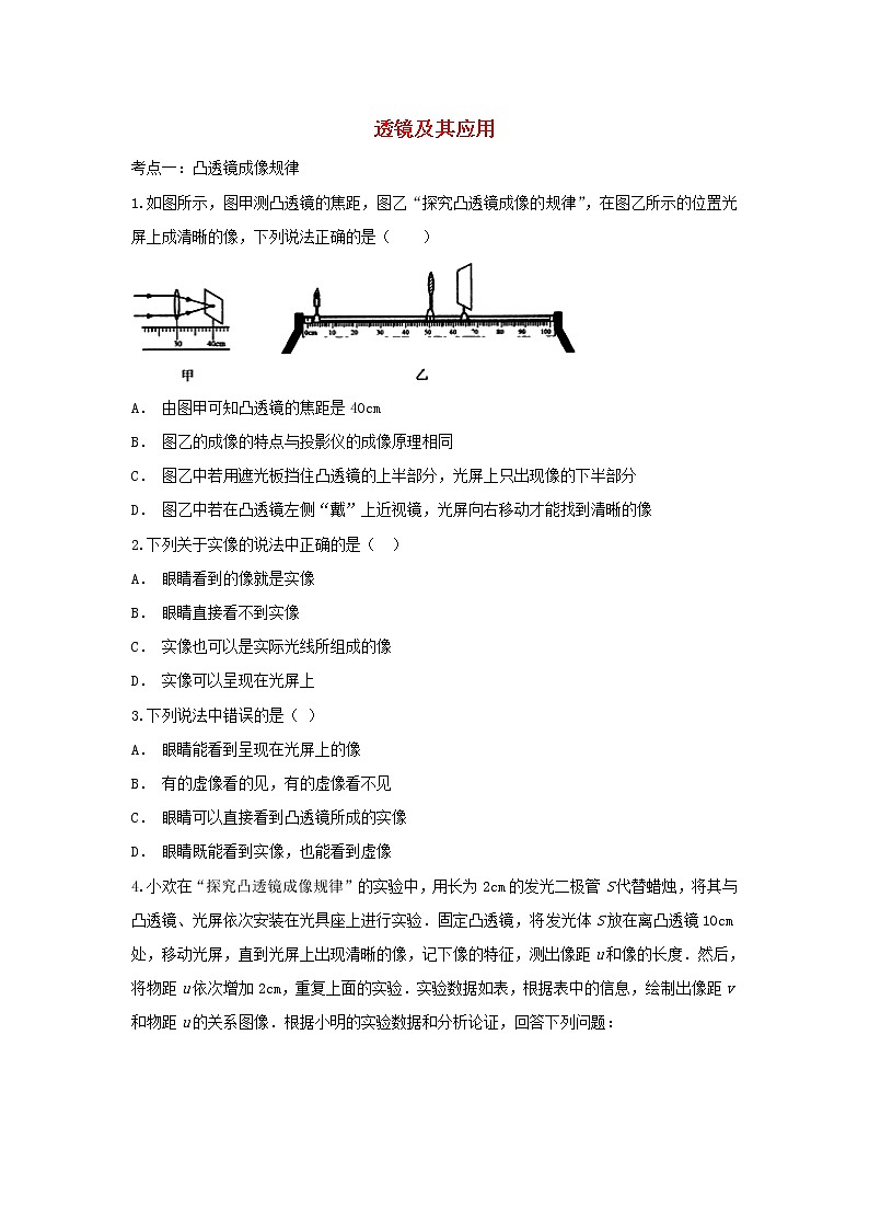 2021中考物理复习专项练习透镜及其应用含解析202103241245第1页