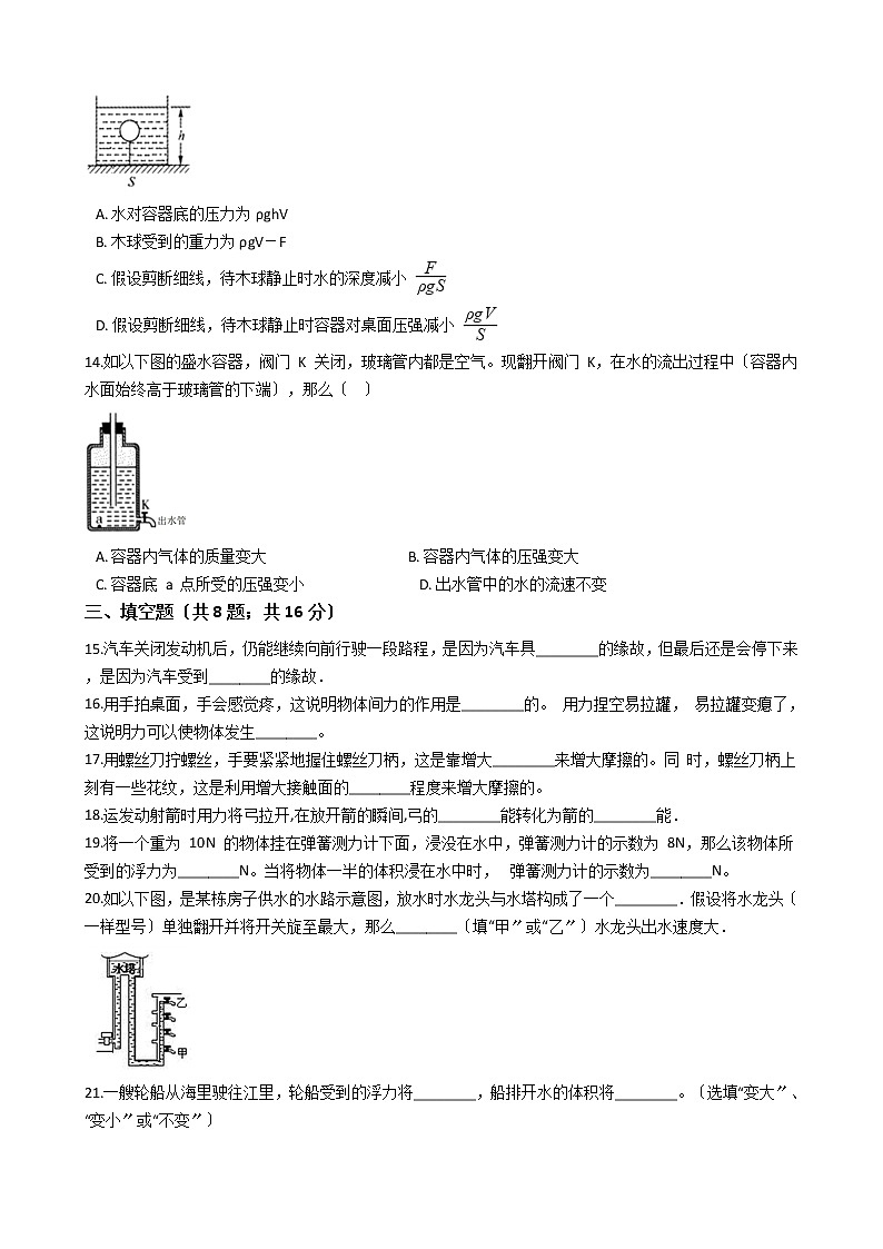 辽宁大连2021年八年级下学期物理期末质量抽测试卷第3页