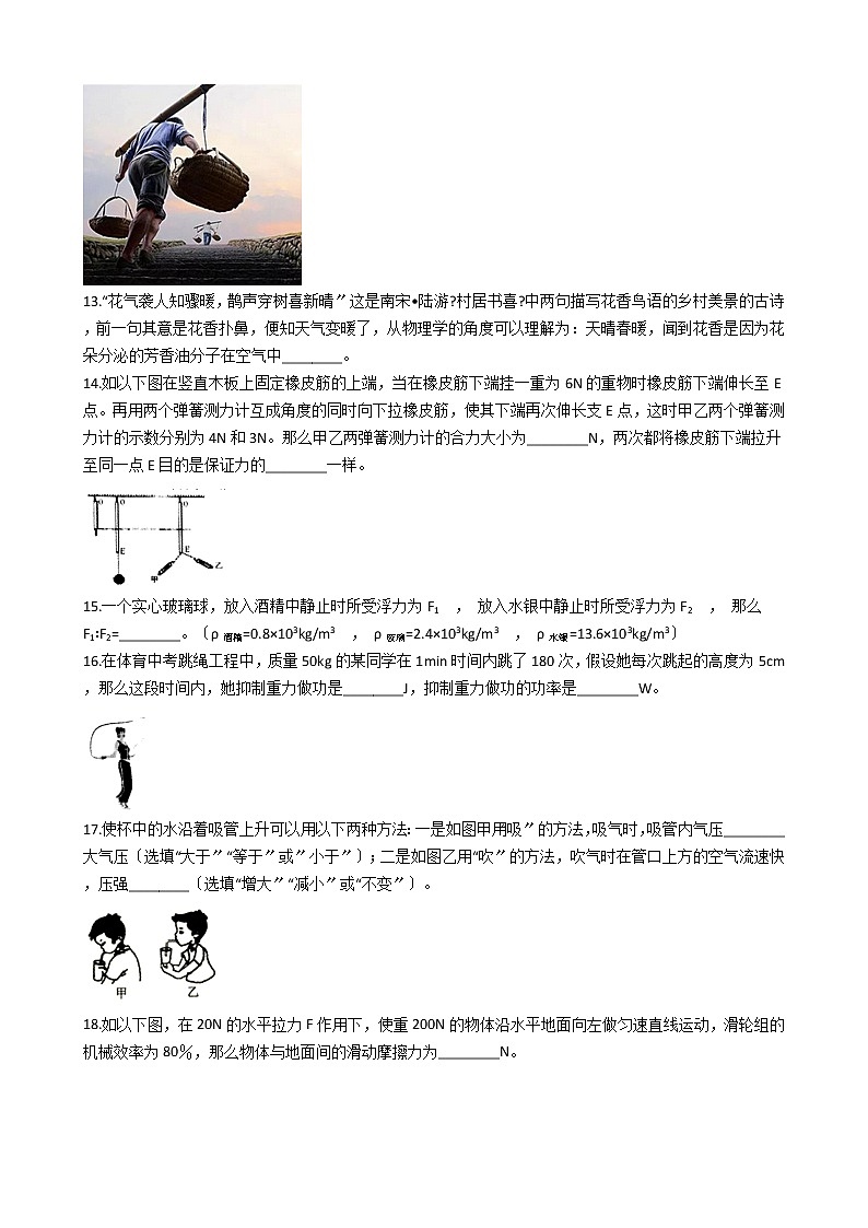 安徽合肥市2021年八年级下学期物理期末考试试卷03