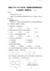 上海市青浦区2021届九年级上学期期末(一模）质量调研物理试卷（详解版）