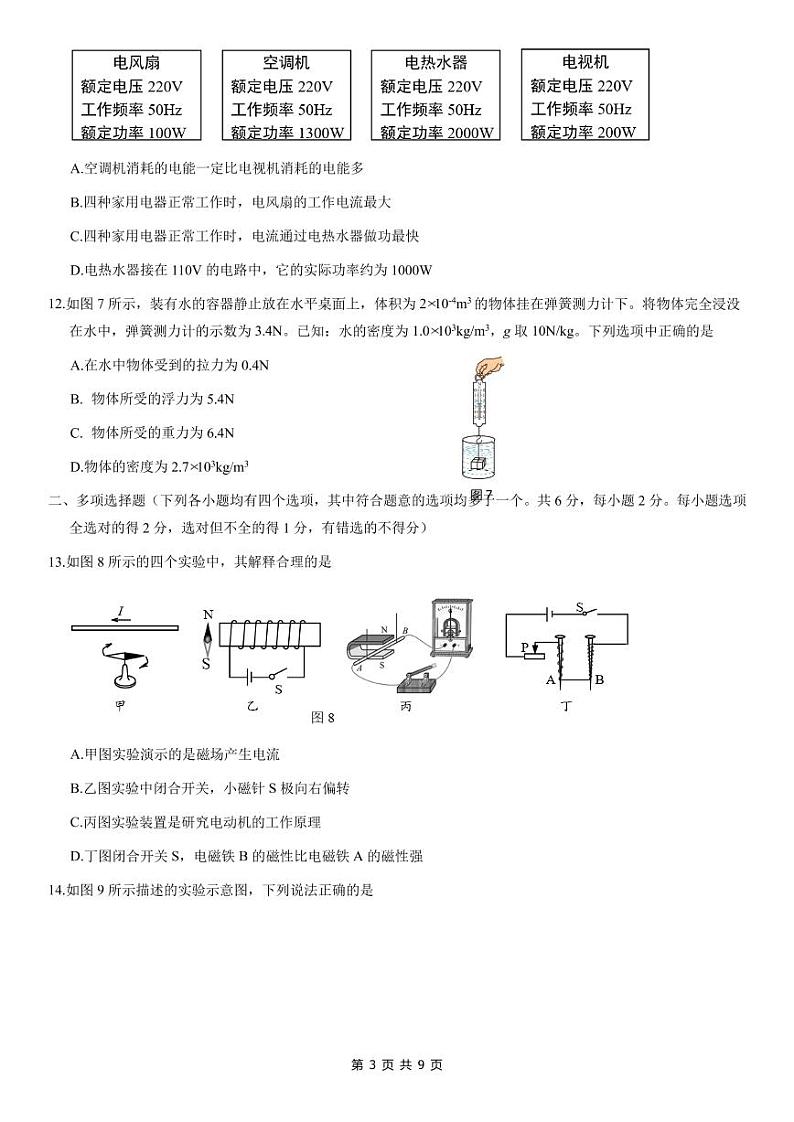 门头沟区2021届初三年级一模考试物理试题03