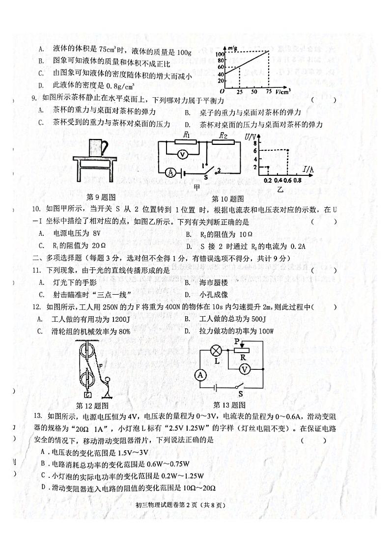 2021年黑龙江省齐齐哈尔市铁峰区中考二模物理试题（图片版 含答案）02