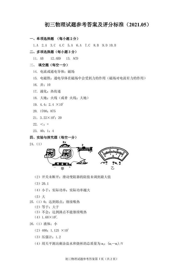 2021年黑龙江省齐齐哈尔市建华区中考二模物理试题  PDF版含答案01