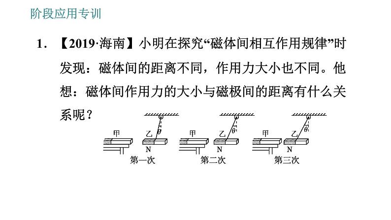 北师版九年级上册物理课件 第14章 阶段应用专训  磁场及电流磁场的探究03