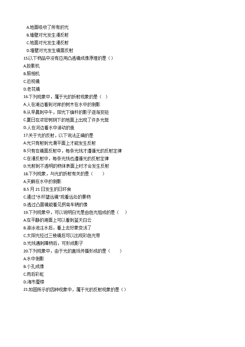 2021人教版初中物理中考专题光学练习题03