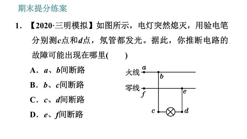 教科版九年级上册物理课件 期末提分练案 第6讲 第2课时  方法训练 判断家庭电路故障的两种方法03
