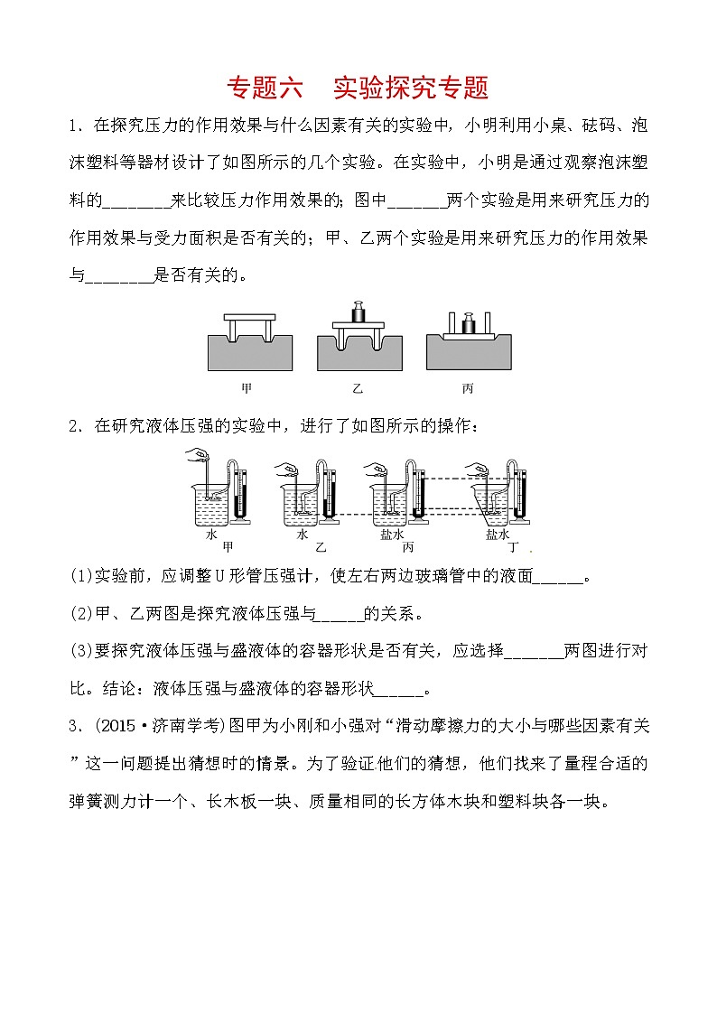 2018届中考物理总复习专题训练：专题六　实验探究专题01