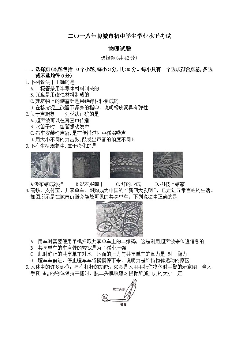 山东省聊城市2018年中考物理试题（word版，含答案）第1页