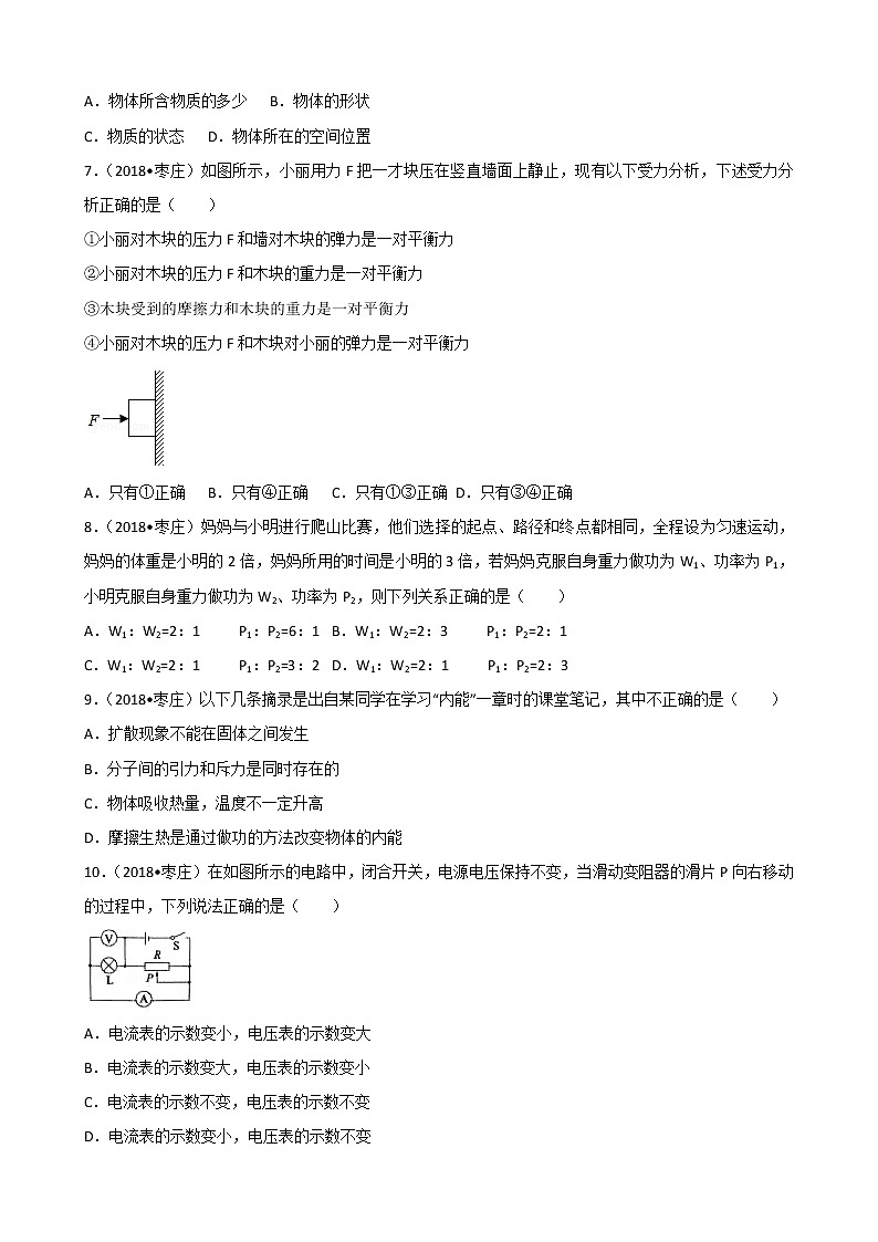 山东省枣庄市2018年中考物理试题（word版，含解析）02