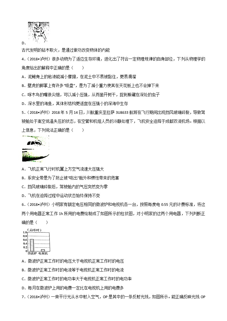 四川省泸州市2018年中考理综（物理部分）试题（word版，解析版）02