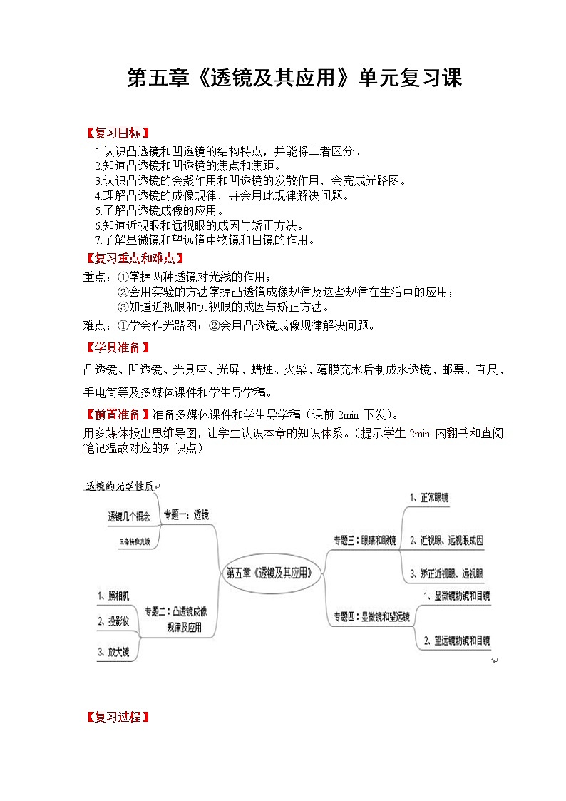 人教版八年级上册物理第5章《透镜及其应用》复习课教案设计（含答案）01