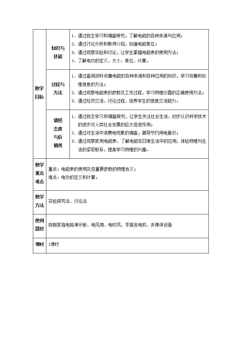 人教版初中九年级物理18.1 电能+电功教案02