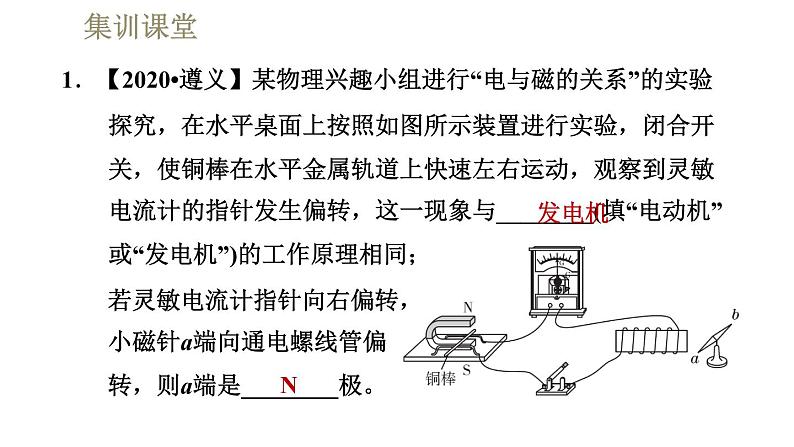 人教版九年级全一册物理习题课件 第20章 集训课堂 三大电磁现象对比04