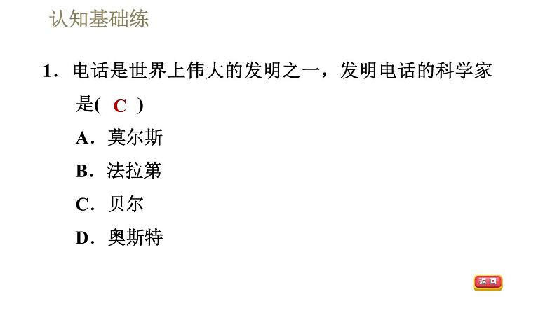 人教版九年级全一册物理习题课件 第21章 21.1现代顺风耳——电话04