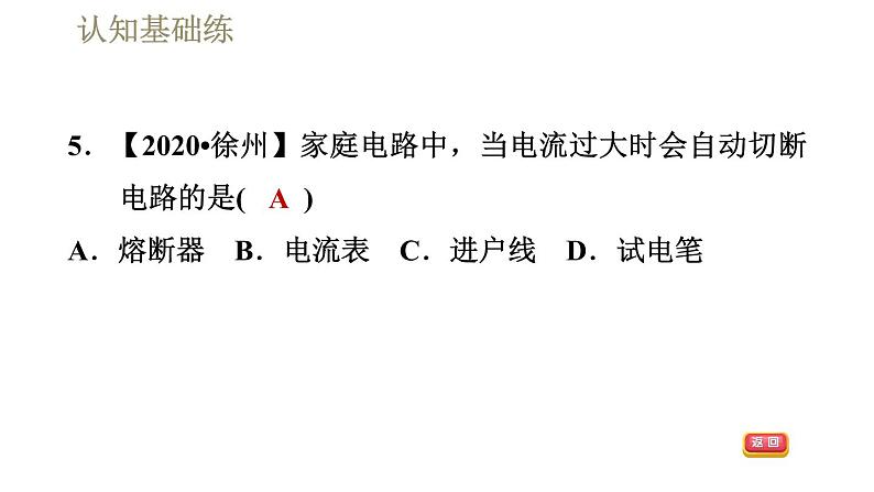 人教版九年级全一册物理习题课件 第19章 19.2家庭电路中电流过大的原因第8页