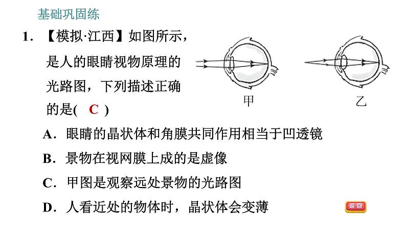 沪科版八年级上册物理习题课件 第4章 4.6.1 眼睛及视力矫正08