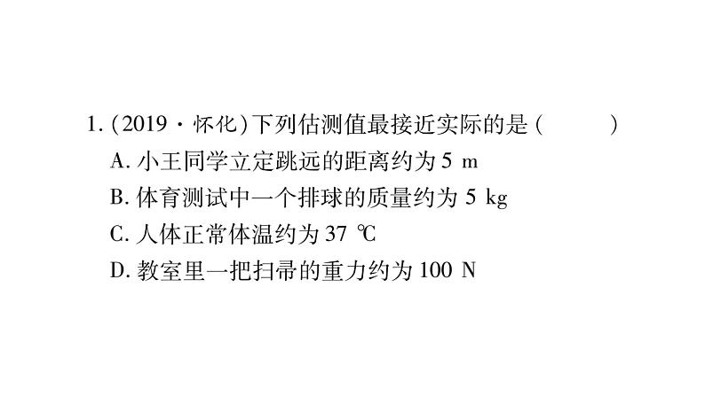 2020湖南物理中考新优化大二轮重难点题型突破（课件）：题型1 估测题(共16张PPT)(1)03