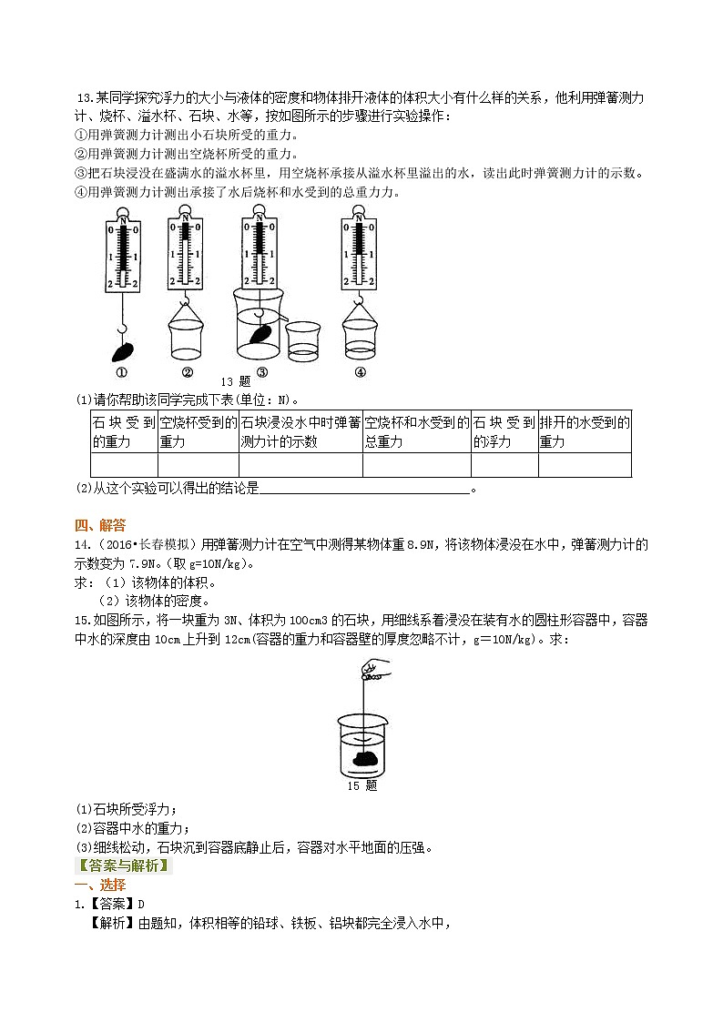 八年级下册人教版物理76【基础】阿基米德原理- 学案+习题03