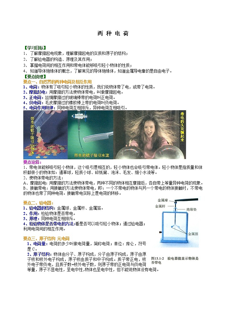 九年级全一册人教版物理10两种电荷 学案+习题01