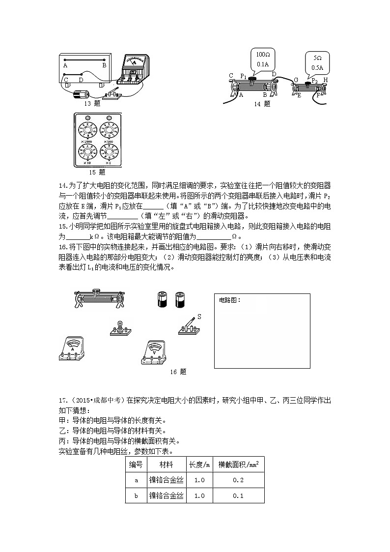 九年级全一册人教版物理24【基础】电阻 变阻器 学案+习题03