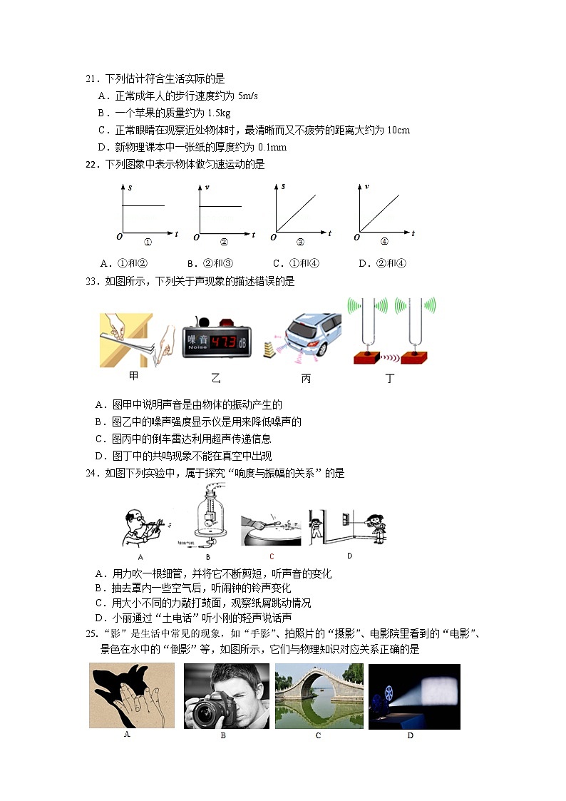 四川省眉山市青神县2020-2021学年八年级上学期期末考试物理试题（word版 含答案）第1页