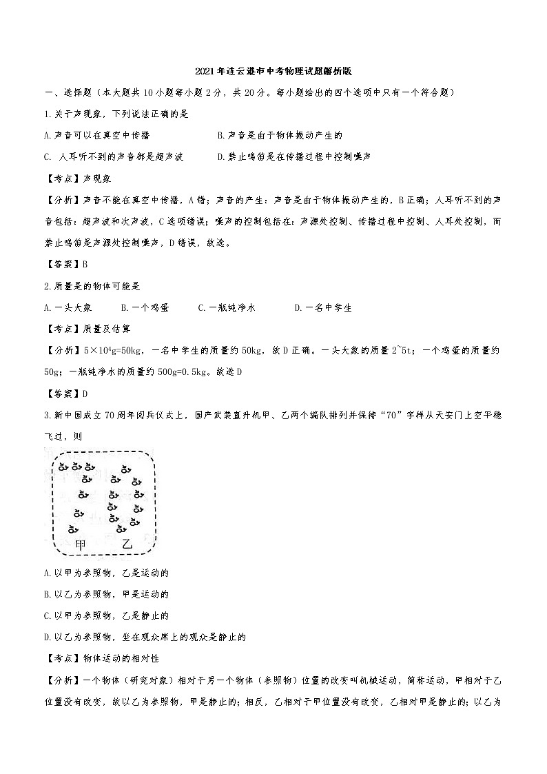 2021年江苏省连云港市中考物理试题（解析版）01