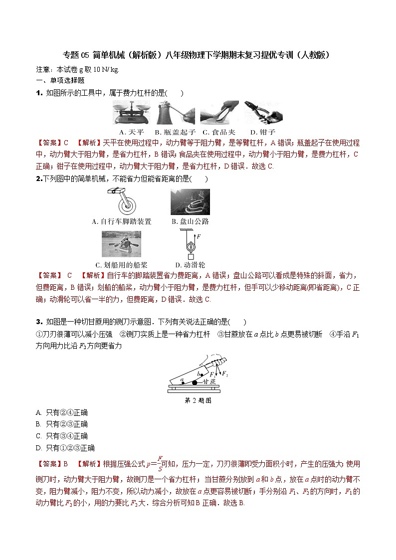 专题05 简单机械（解析版）-八年级物理下学期期末复习提优专训（人教版）01