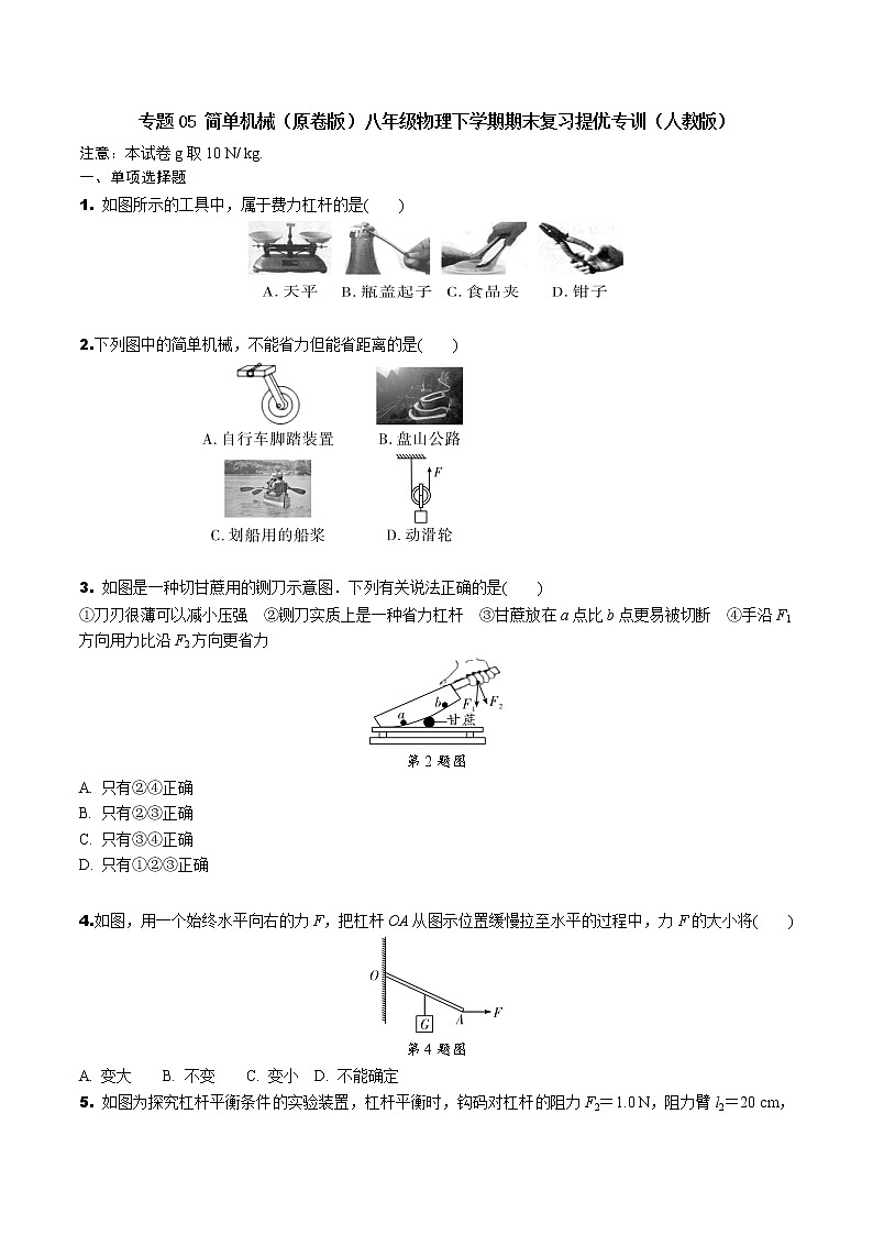 专题05 简单机械（解析版）-八年级物理下学期期末复习提优专训（人教版）01