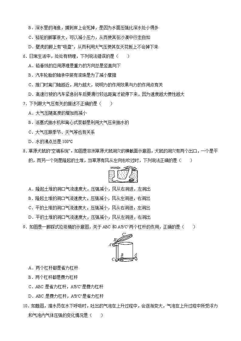 2020-2021学年八年级下册物理期末模拟卷（四川省成都市）（word版 含答案）02
