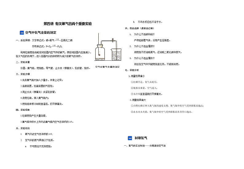 第四讲有关氧气的两个重要实验 同步教案01