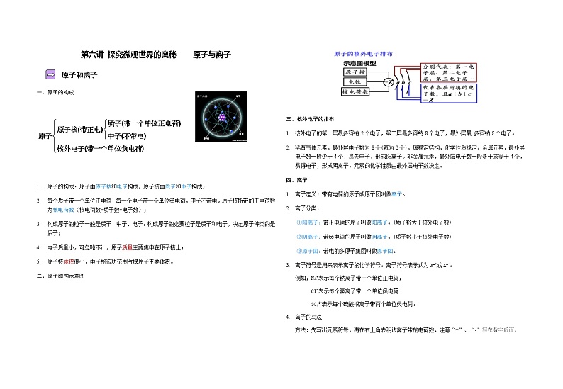 第六讲 探究微观世界的奥秘—原子和离子 同步教案01