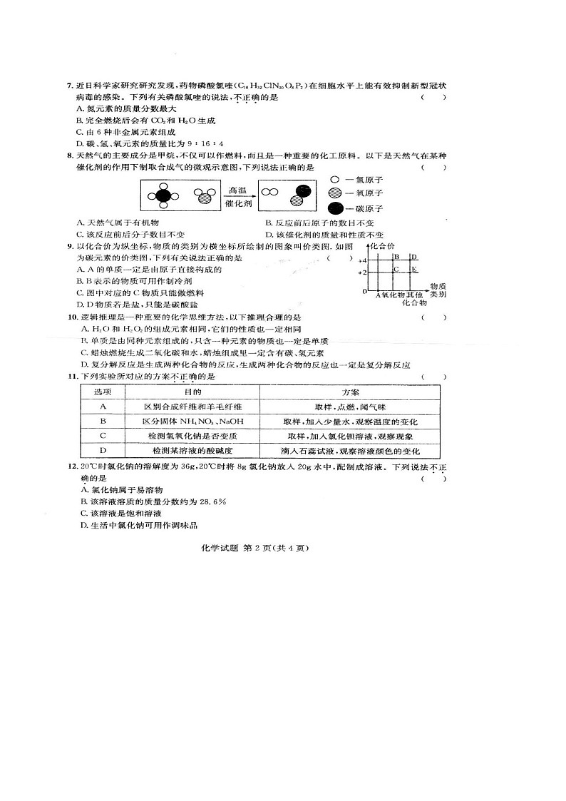 【化学模拟】C20教育联盟2021年九年级第三次学业水平检测化学第2页