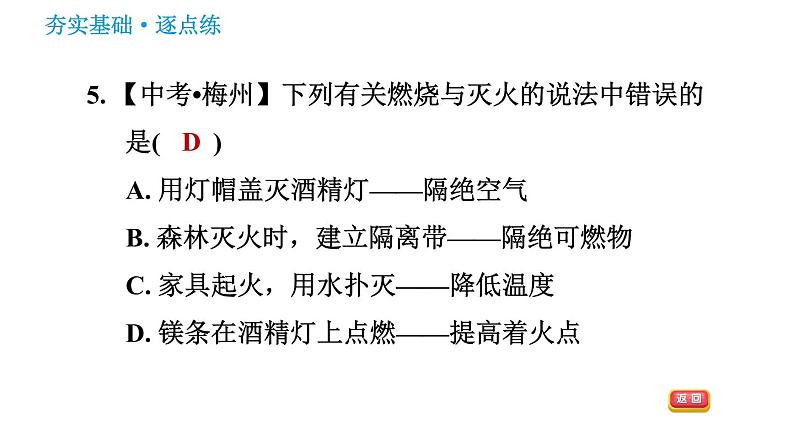 鲁教版九年级上册化学习题课件 第6单元 6.1.1 灭火的原理07