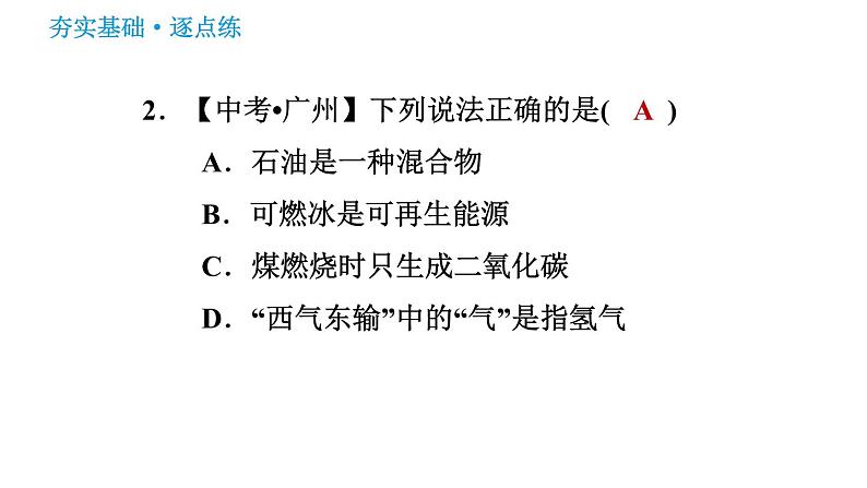 鲁教版九年级上册化学习题课件 第6单元 6.2 化石燃料的利用第4页