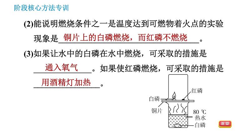 鲁教版九年级上册化学习题课件 第6单元 阶段核心方法专训 利用控制变量法探究燃烧的条件第4页