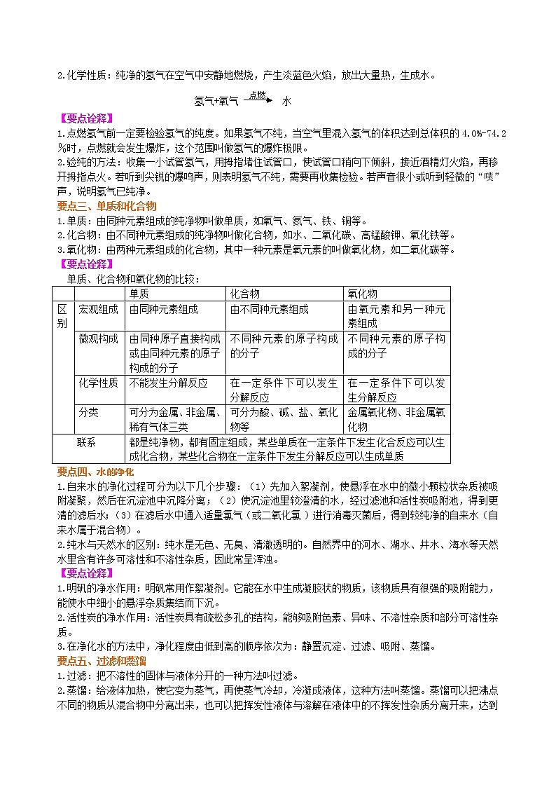 人教版初中化学九年级（上册）第四单元《自然界的水》全章复习与巩固 知识讲解（提高学案）02