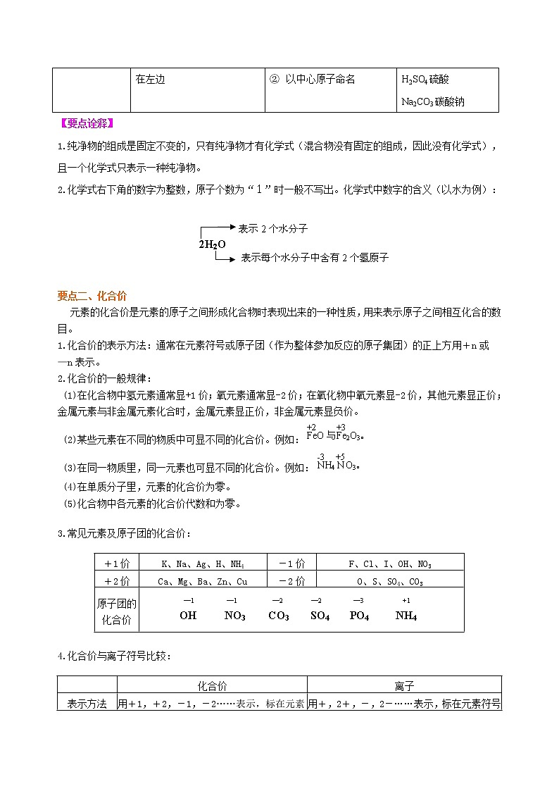 人教版初中化学九年级（上册）第四单元 课题4 化学式与化合价 知识讲解（基础学案）02