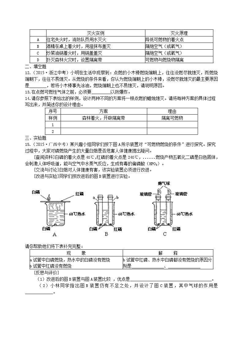 人教版初中化学九年级（上册）第七单元 课题 1 燃烧和灭火 巩固练习02