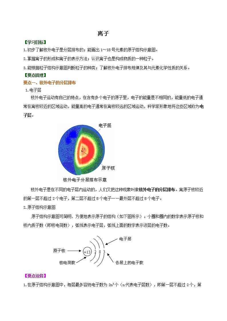 人教版初中化学九年级（上册）第三单元 课题3  离子 知识讲解学案第1页