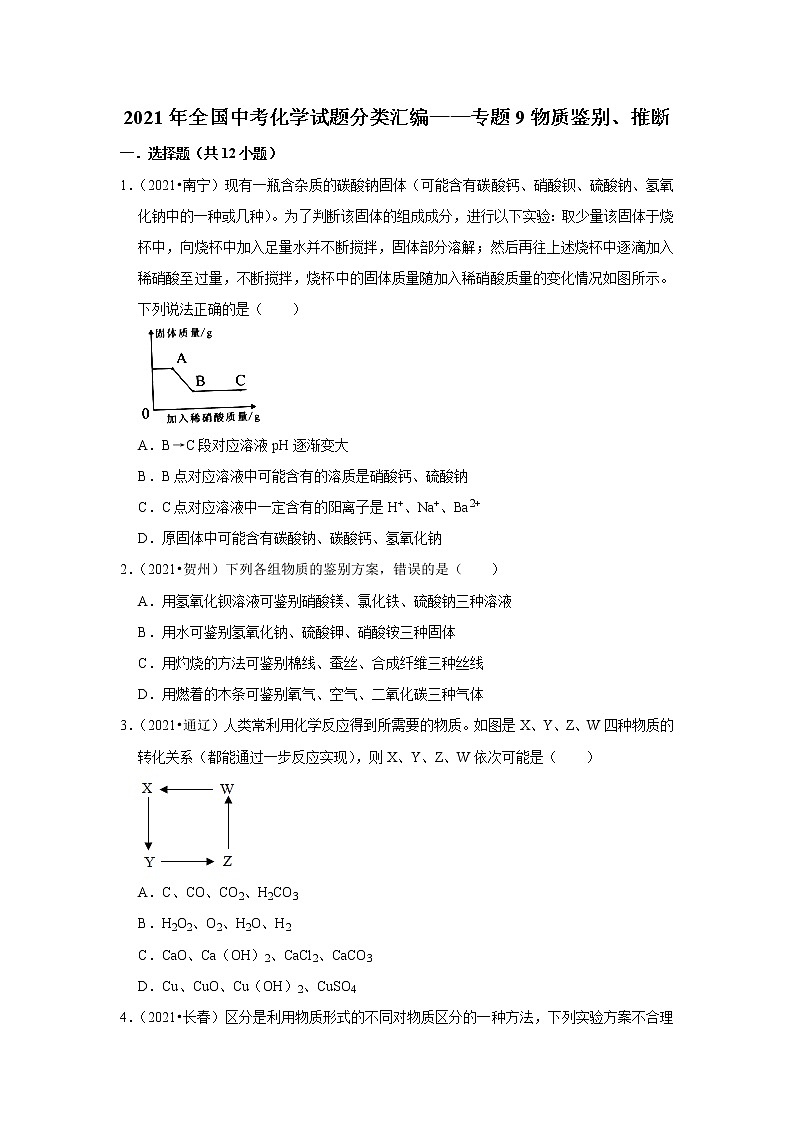 2021年全国中考化学试题分类汇编——专题9物质鉴别、推断第1页
