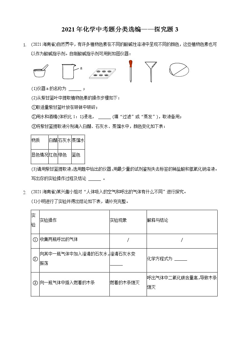 2021年全国中考化学试题分类汇编——探究题301