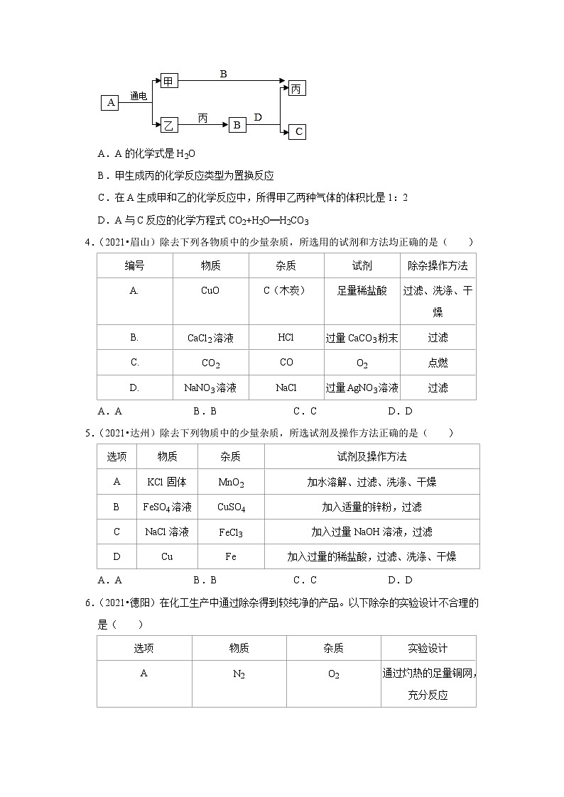 2021年四川省各地市中考化学真题汇编——专题8 物质的推断、鉴别、检验（word版附解析）第2页